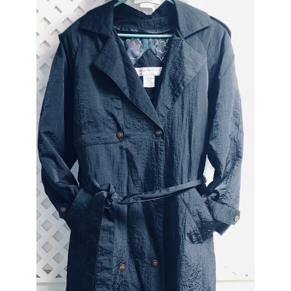 Sz 10 Vtg Maggie Lawrence Long Trench Rain Coat Black Belted Zip Out Lining EUC - Picture 5 of 16